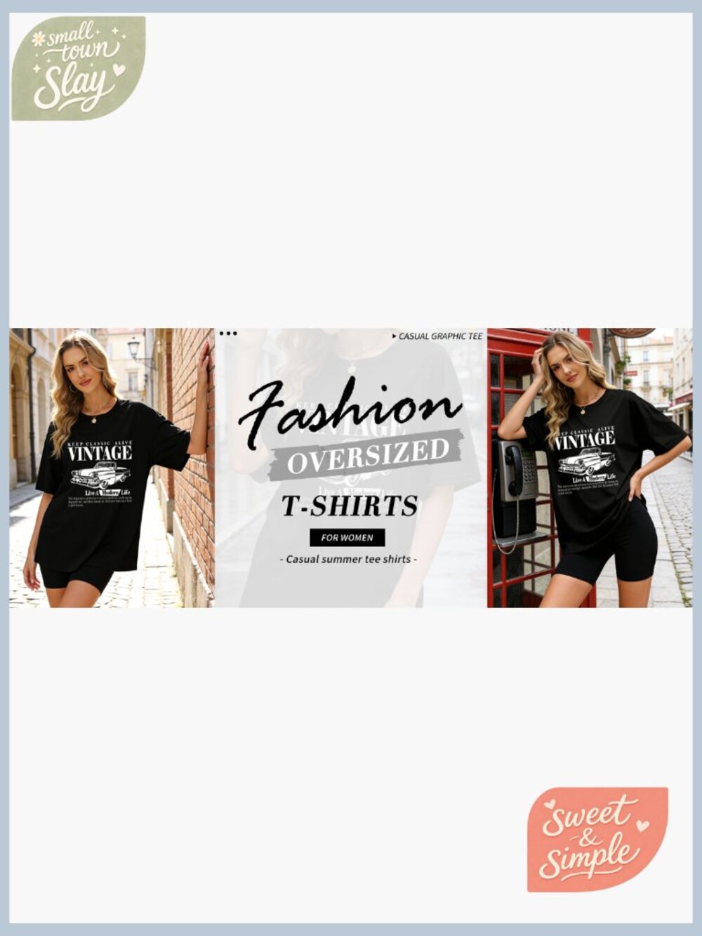 Oversized Graphic T-Shirt Short Sleeve Crewneck Summer Loose Fit Tee - Picture 7 of 7